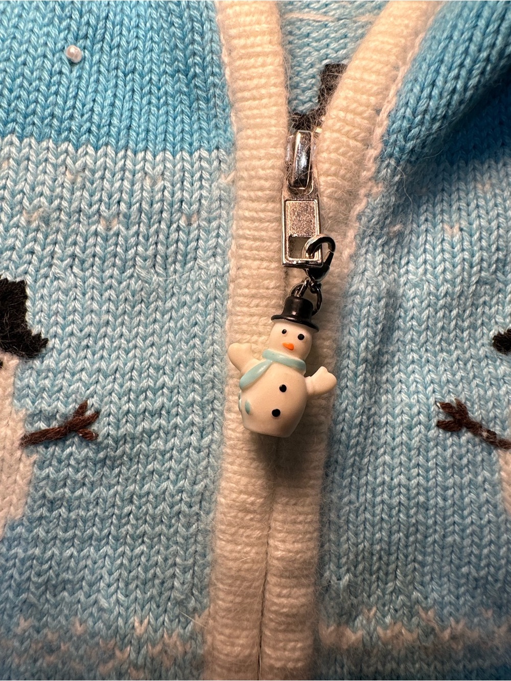 Quacker Factory 2X Blue Knit Full Zip Snowman Sweater Cardigan Plus Size - Picture 3 of 7